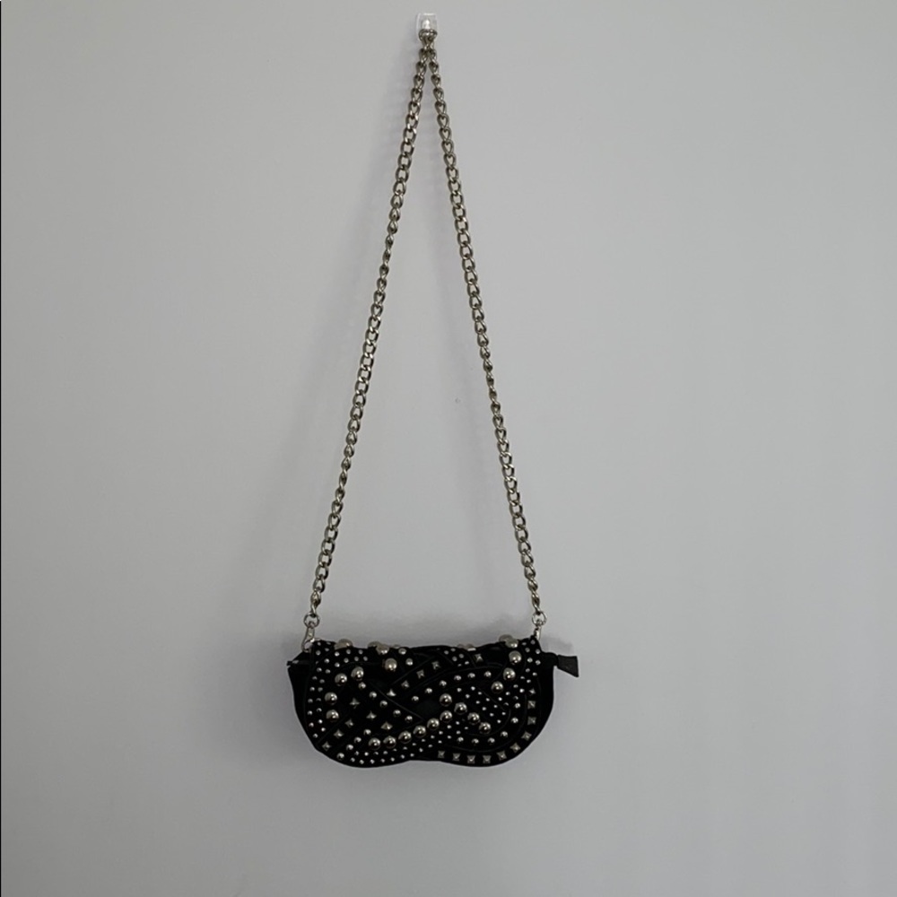 Nicole Lee Black Studded Shoulder Bag with Silver Chain
